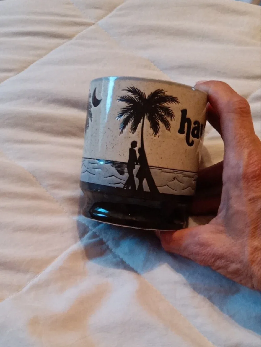 Hawaii Ceramic Palm Tree Souvenir Mug - Cream and Brown